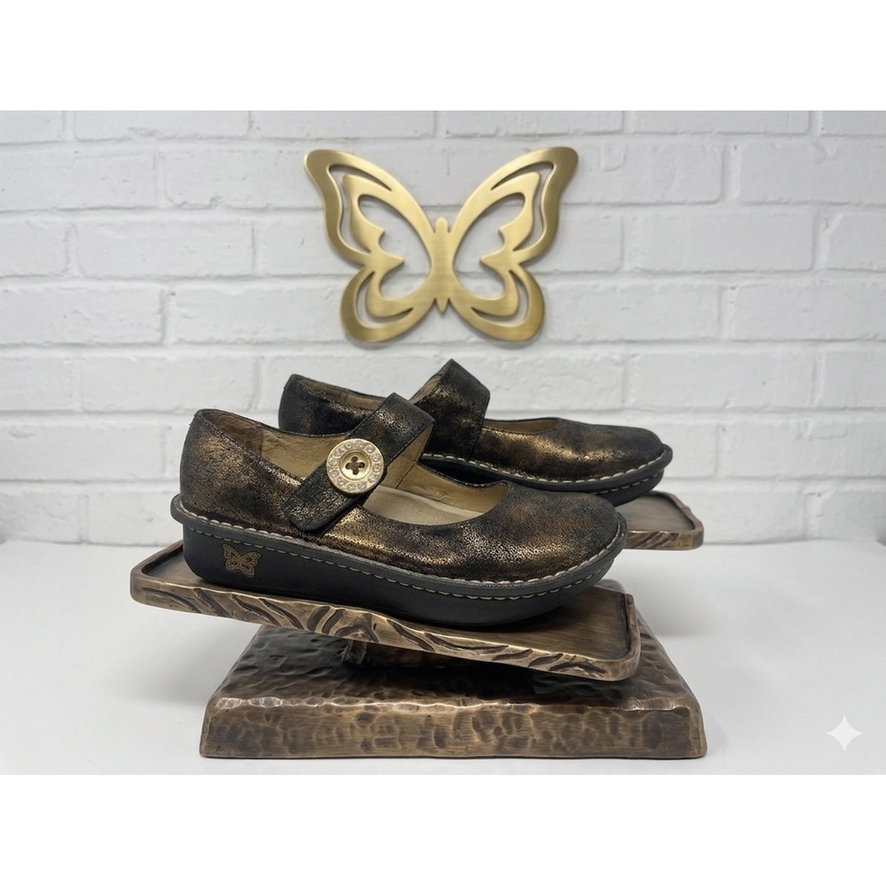 Alegria Paloma 🦋Mary Jane Bronze Metallic Crackle Leather Shoes Clog Rhinestone
